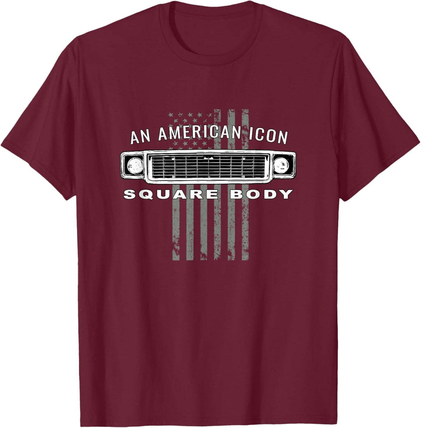 Square Body Grille with American Flag Design T-Shirt - T-Shirt | Maroon