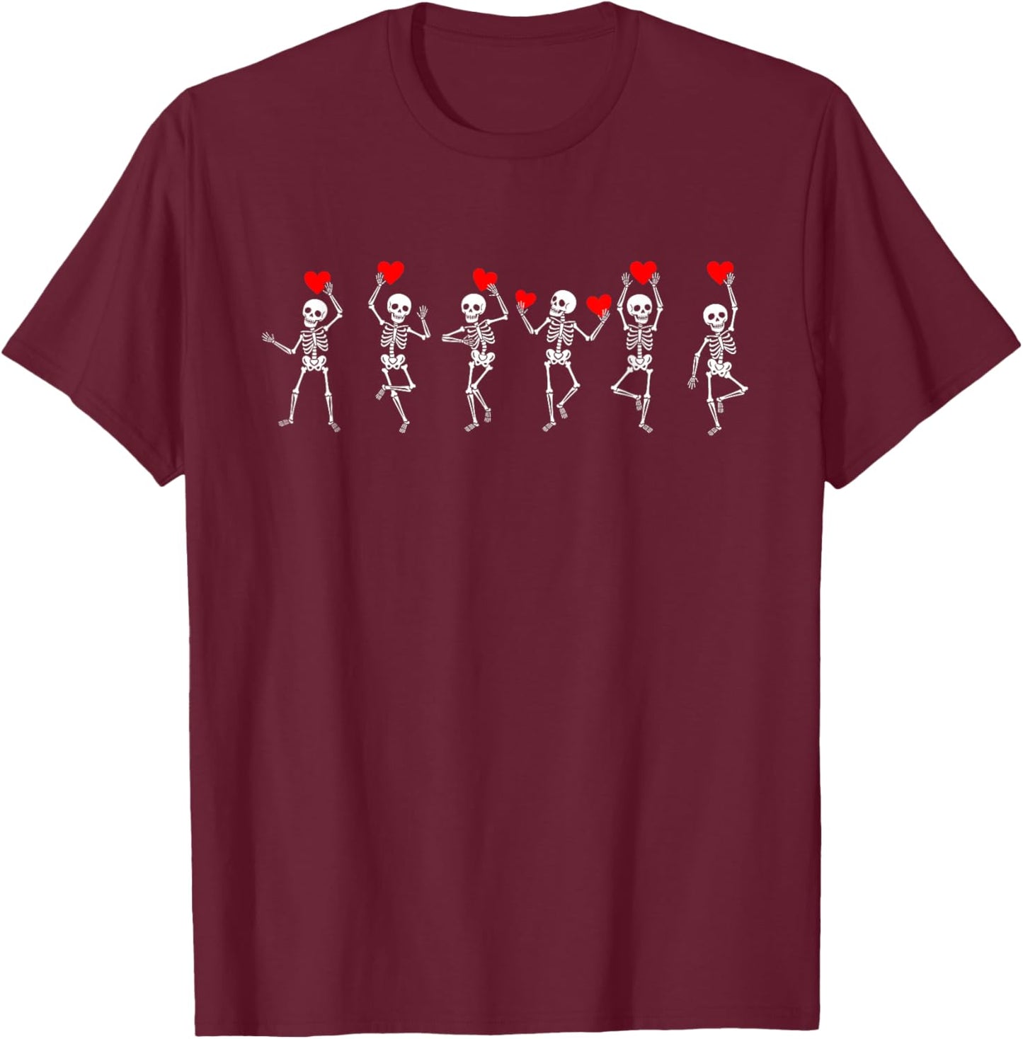 Valentine Dancing Skeleton Red Hearts Love Couple Matching T-Shirt - T-Shirt | Maroon