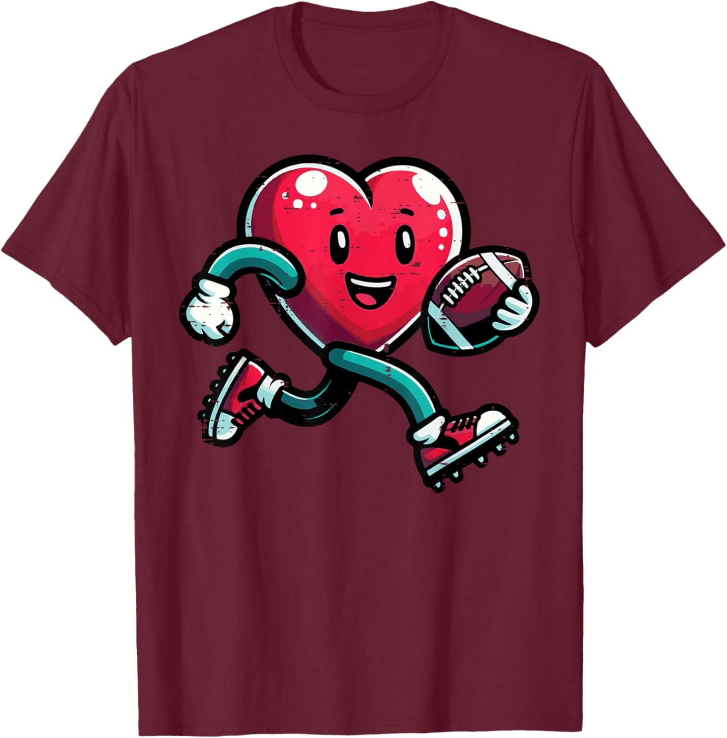Valentines Day Heart Football Funny Men Boys Kids Teens T-Shirt - T-Shirt | Maroon