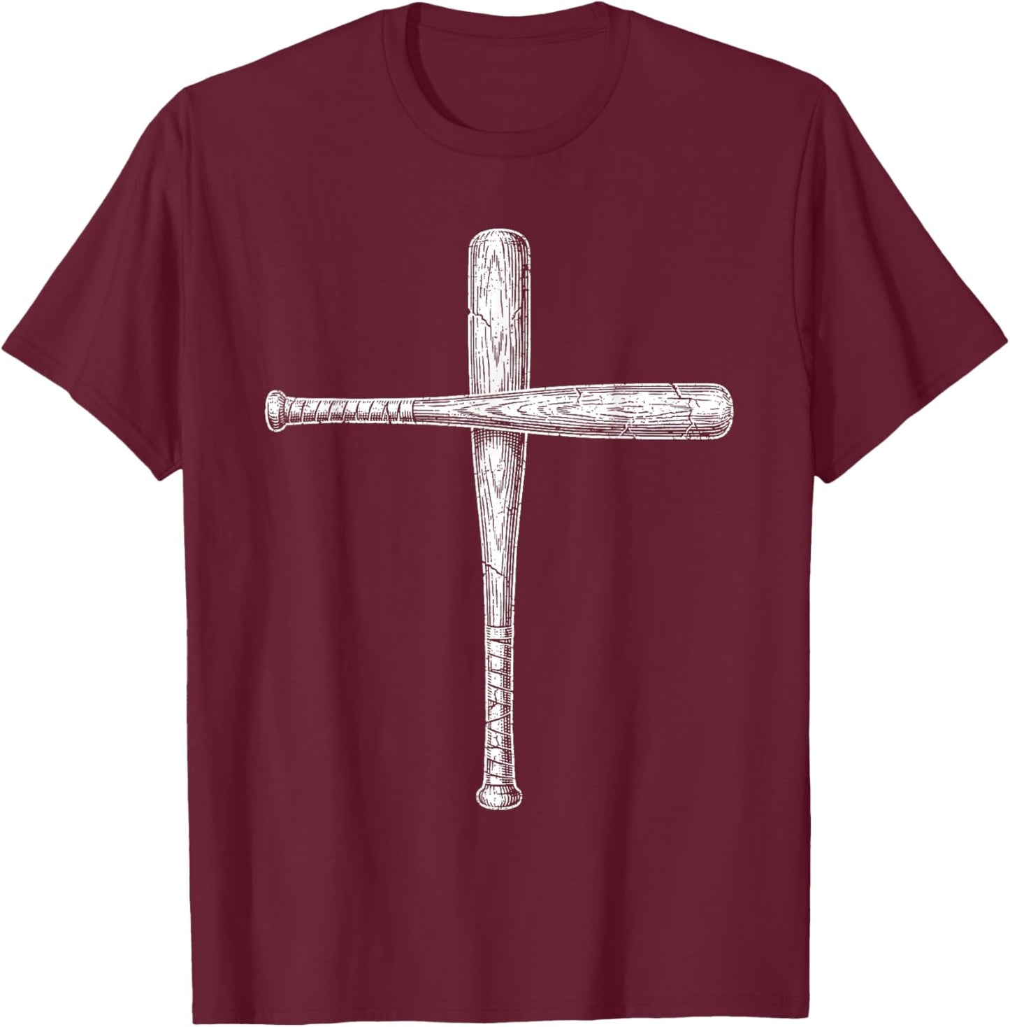 Cross Subtle Minimalist Christian Baseball Bats Faith Sports T-Shirt - T-Shirt | Maroon