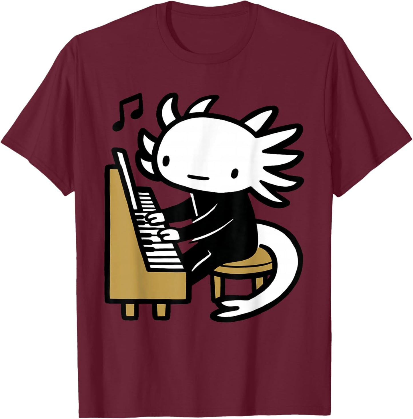 Axolotl Piano Player Cartoon Graphic T-Shirt - T-Shirt | Maroon