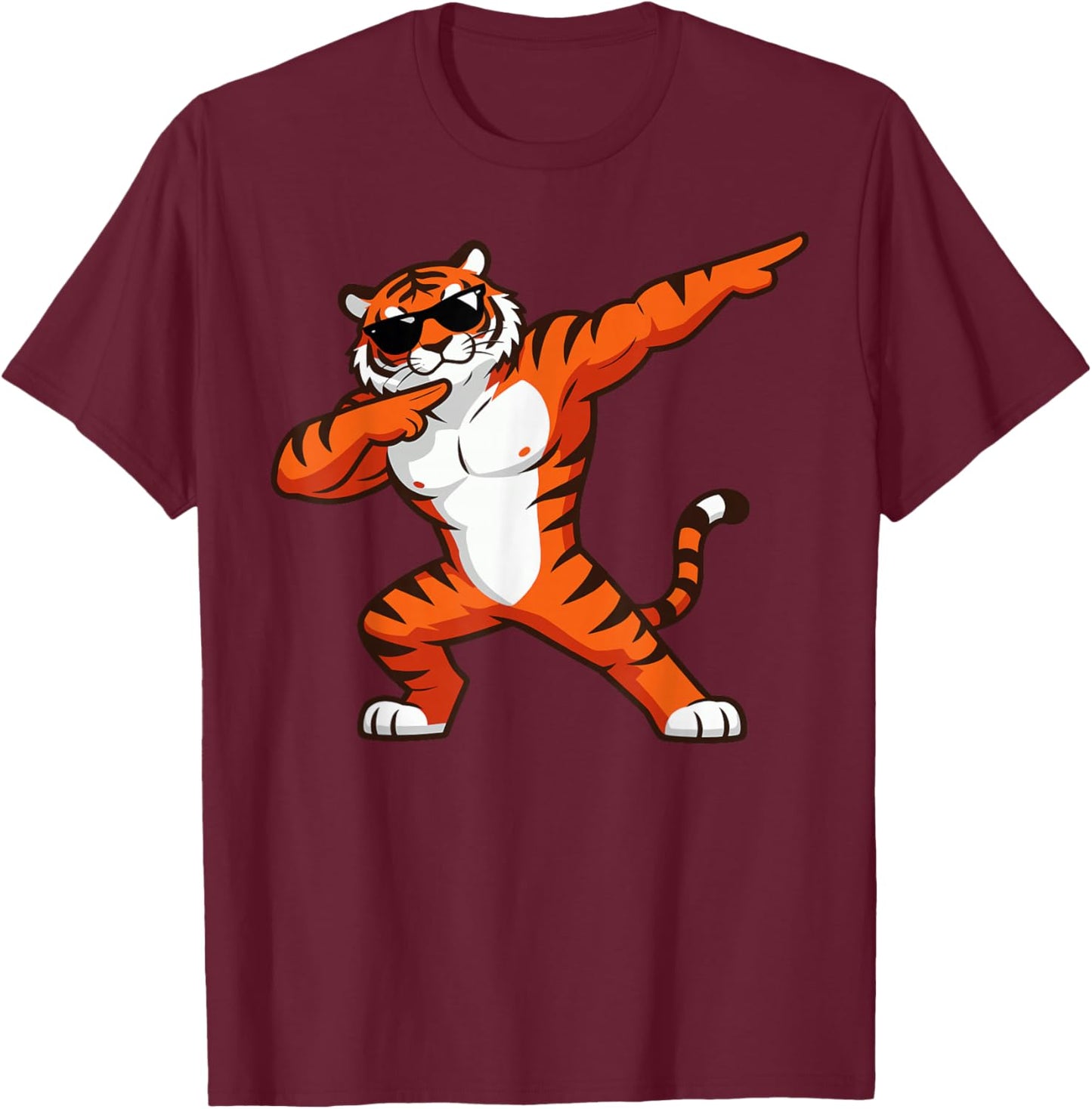 Dabbing Tiger Costume with Sunglasses Funny Dab Orange Tiger T-Shirt - T-Shirt | Maroon