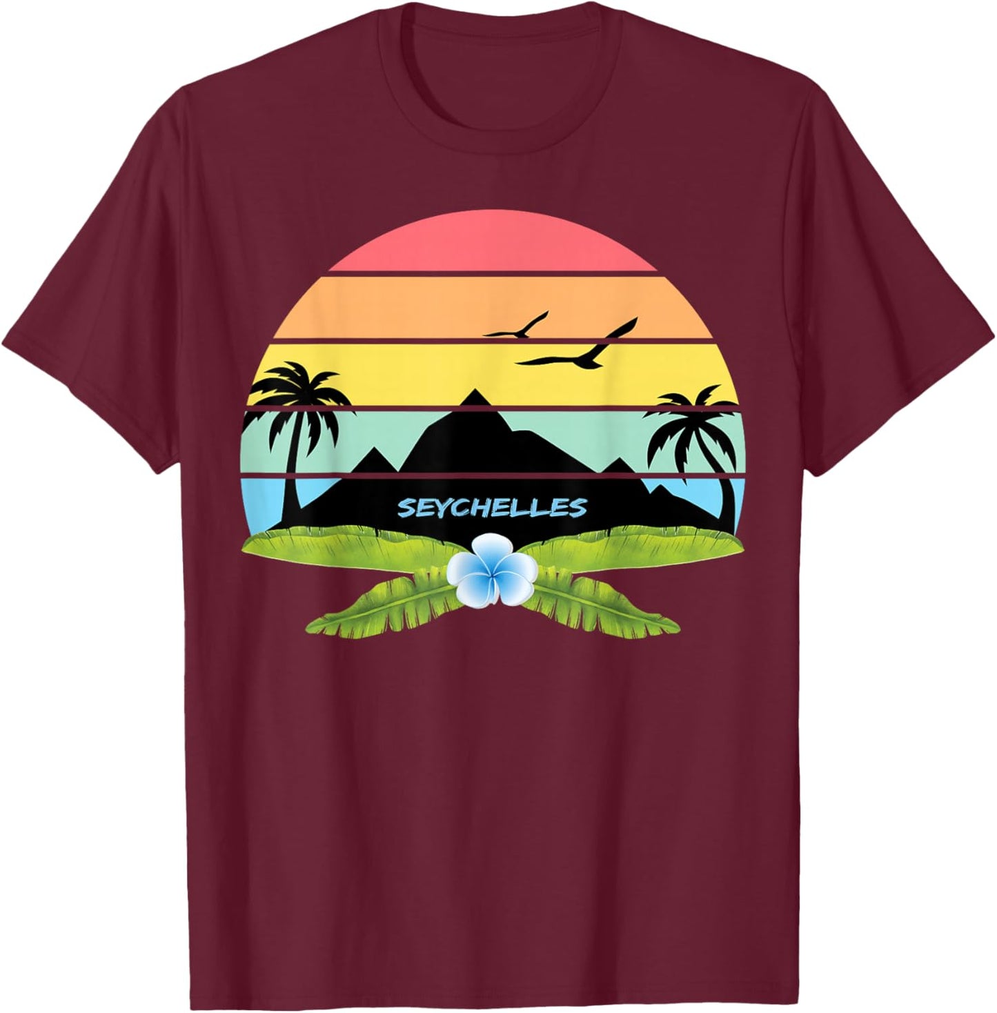 Seychelles Palm Trees Memory Island Praslin Beach Souvenir T-Shirt - T-Shirt | Maroon