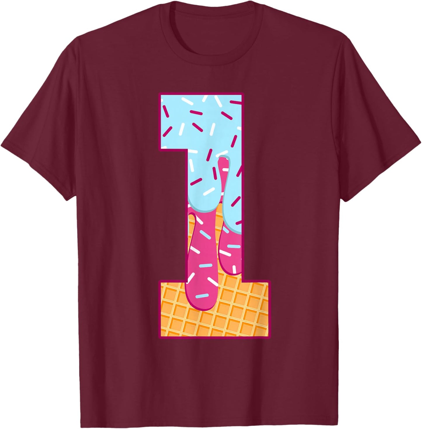 Number 1 Ice Cream Drip Matching Numbers Costume Meme T-Shirt - T-Shirt | Maroon