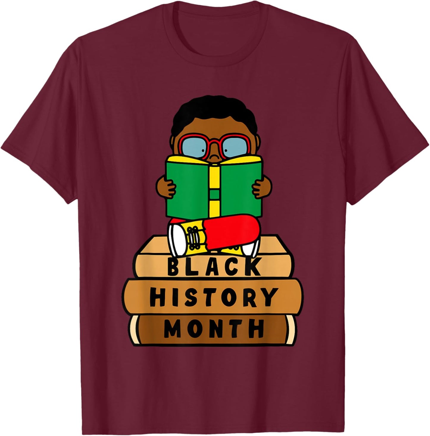 Black Boy Kid Reading Book Black History Month Bookworm T-Shirt - T-Shirt | Maroon