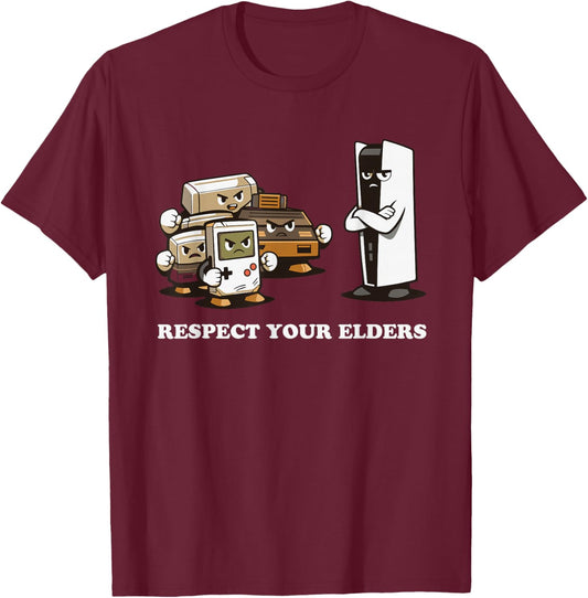 Respect Your Elders T Retro 90s Gaming T-Shirt - T-Shirt | Maroon