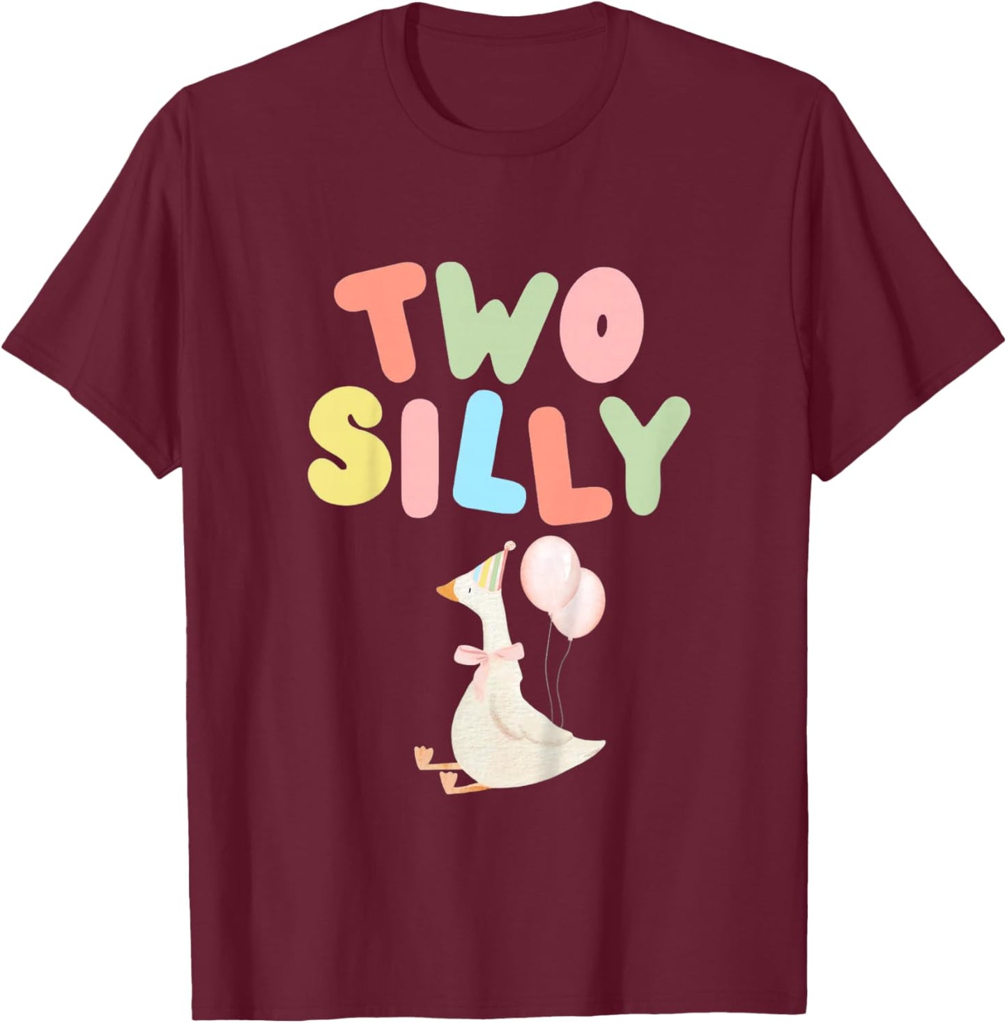 Two Silly 2nd Birthday Goose 2 Year Old Girl Second Bday T-Shirt - T-Shirt | Maroon