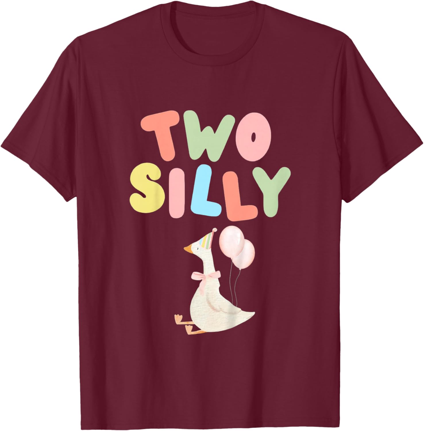 Two Silly 2nd Birthday Goose 2 Year Old Girl Second Bday T-Shirt - T-Shirt | Maroon