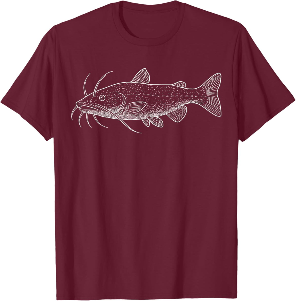Catfish Illustration Fishing Fisher T-Shirt - T-Shirt | Maroon