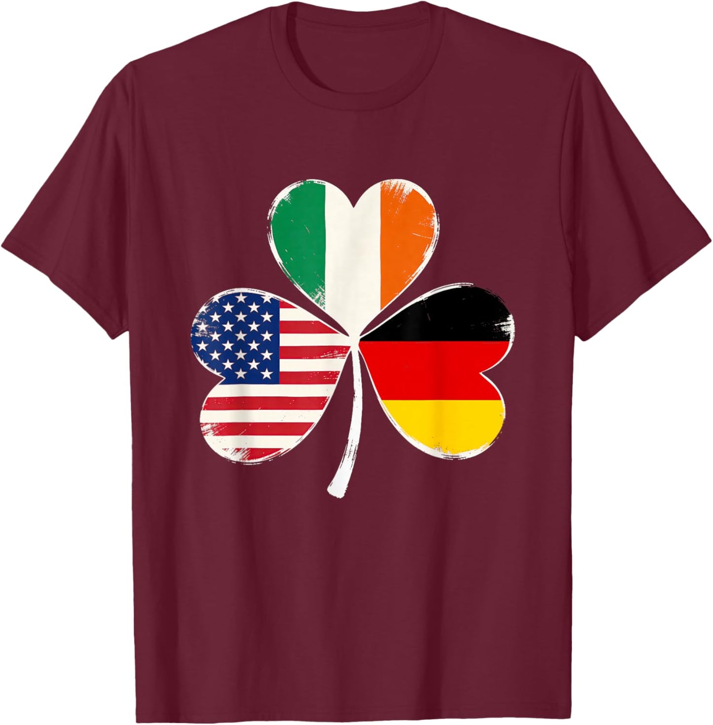 Irish American German Flag Shamrock St Patricks Day Lucky T-Shirt - T-Shirt | Maroon