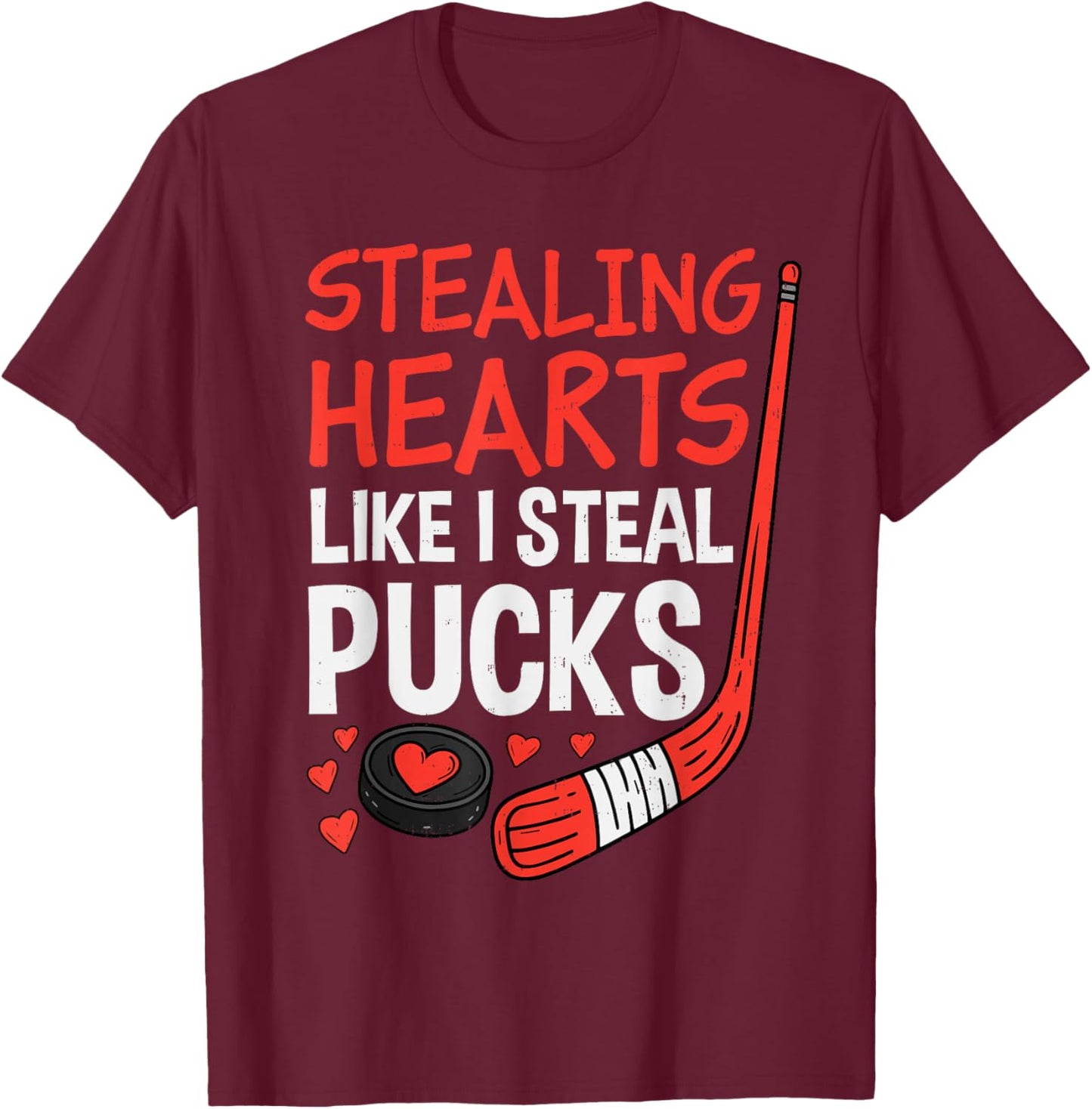 Stealing Hearts Stealing Pucks Hockey Valentines Day Men Boy T-Shirt - T-Shirt | Maroon