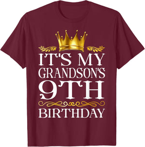 It's My Grandson's 9th Birthday Happy Birthday 9 Years Old T-Shirt - T-Shirt | Maroon
