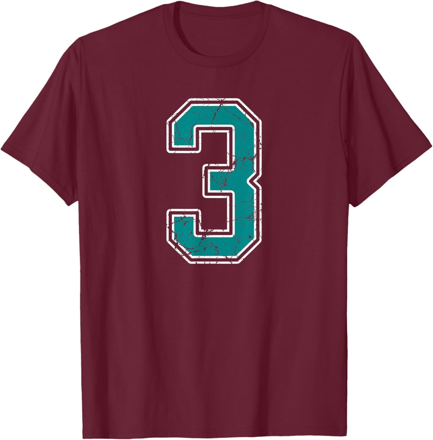 Teal and White Number 3 Jersey Player Uniform #3 Fan T-Shirt - T-Shirt | Maroon