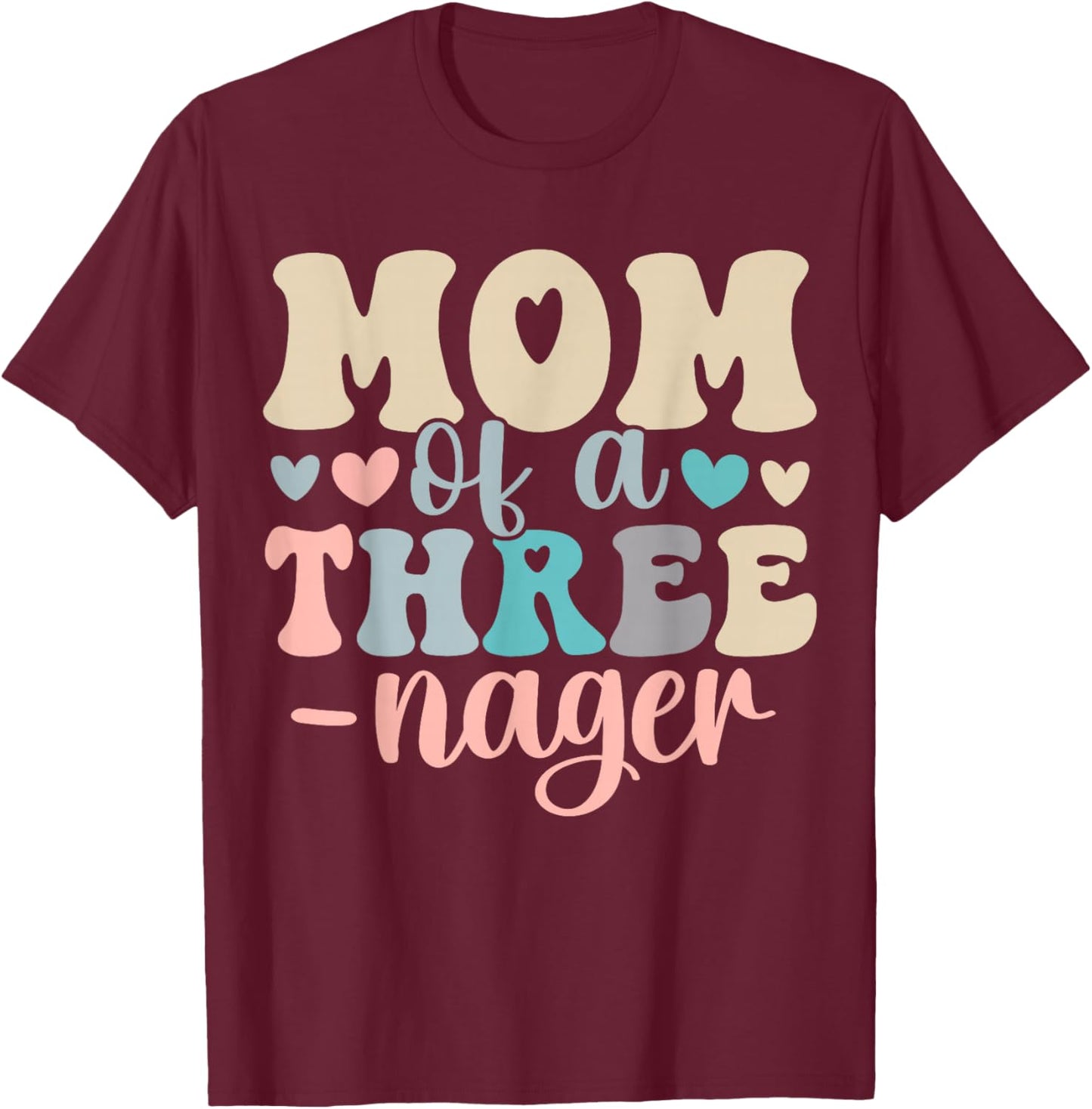 Mom of A Threenager 3rd Birthday Matching Family Boho T-Shirt - T-Shirt | Maroon