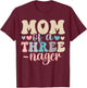 Mom of A Threenager 3rd Birthday Matching Family Boho T-Shirt - T-Shirt | Maroon