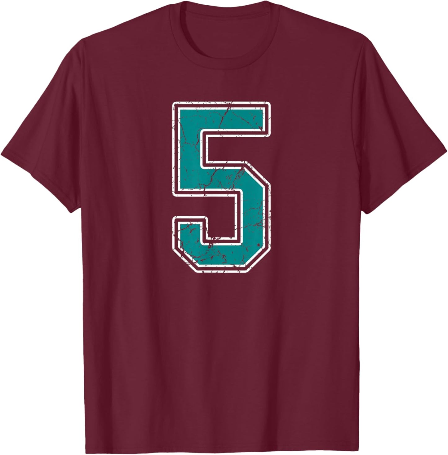 Teal and White Number 5 Jersey Player Uniform #5 Fan T-Shirt - T-Shirt | Maroon