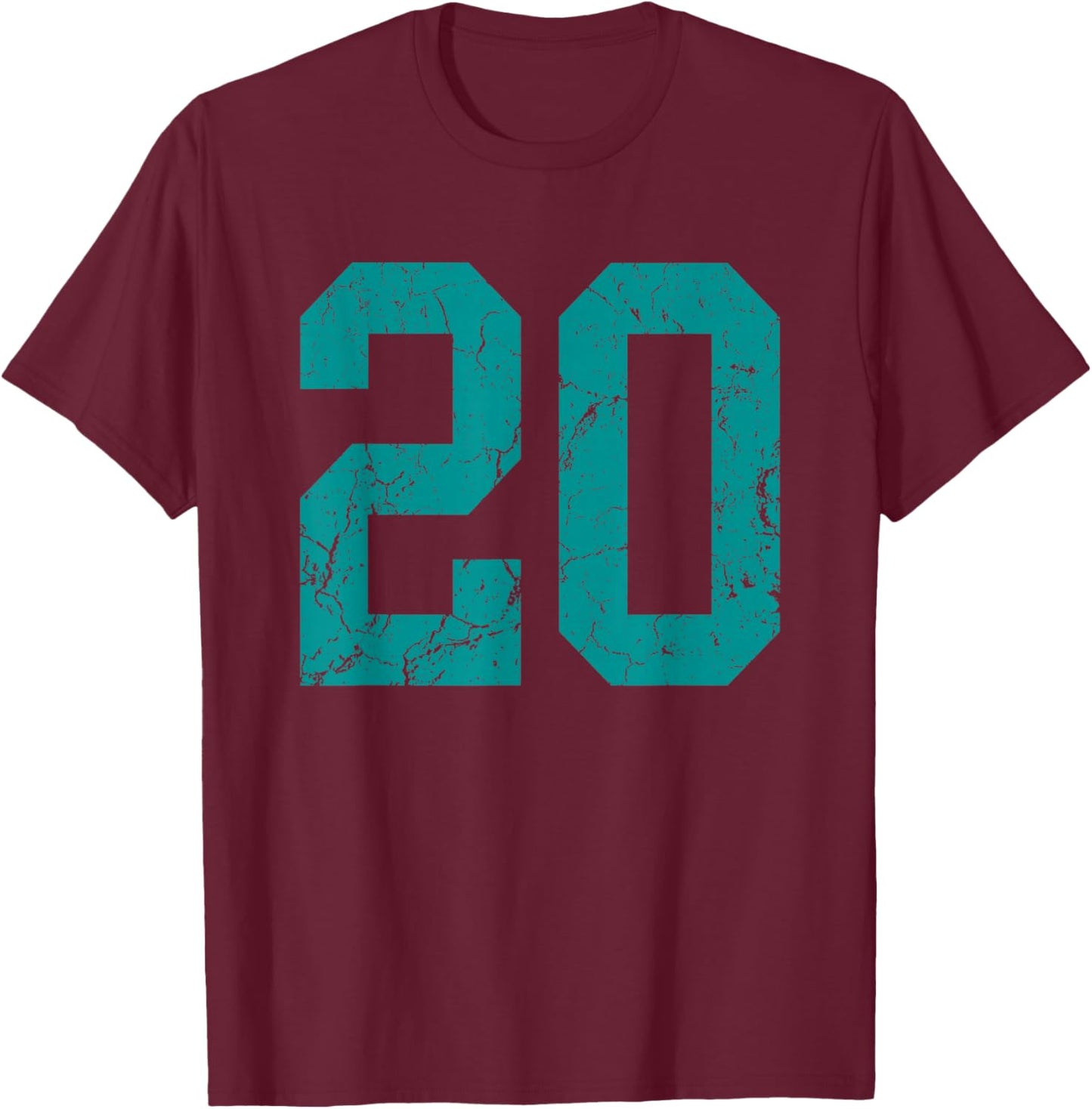 Distressed Teal Number 20 Jersey Player Uniform #20 Fan T-Shirt - T-Shirt | Maroon