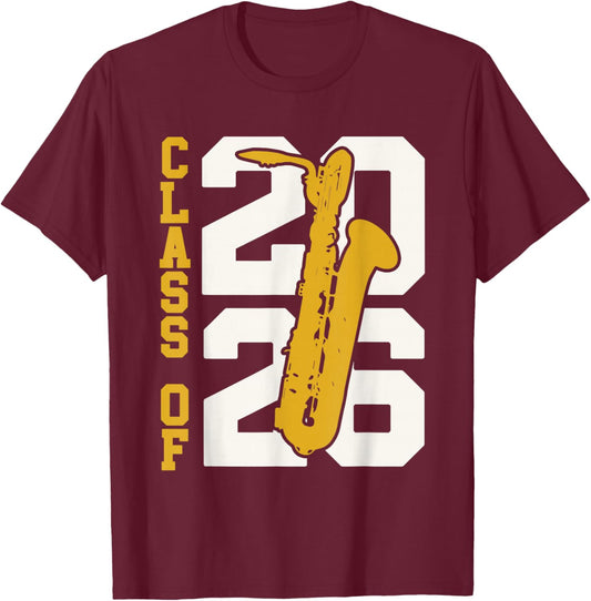 Class of 2026 Senior Bari Sax Baritone Saxophone T-Shirt - T-Shirt | Maroon