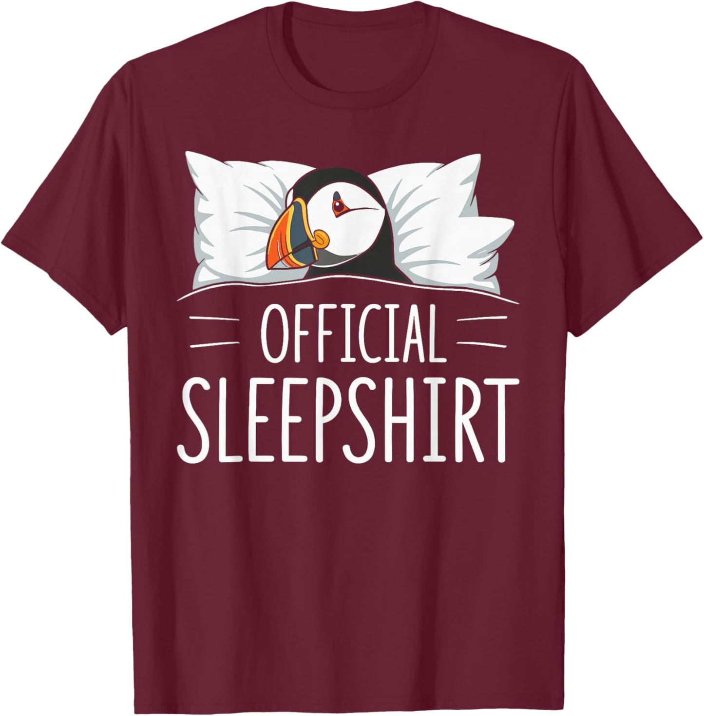 Official Sleepshirt Sleeping Puffin Lovers Pajama T-Shirt - T-Shirt | Maroon