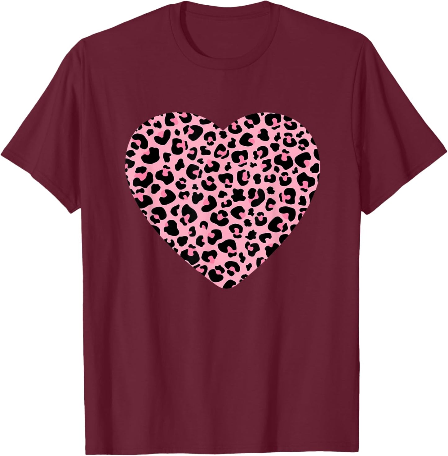 Leopard Cheetah Print Heart Pink Love Cute Girls & T-Shirt - T-Shirt | Maroon