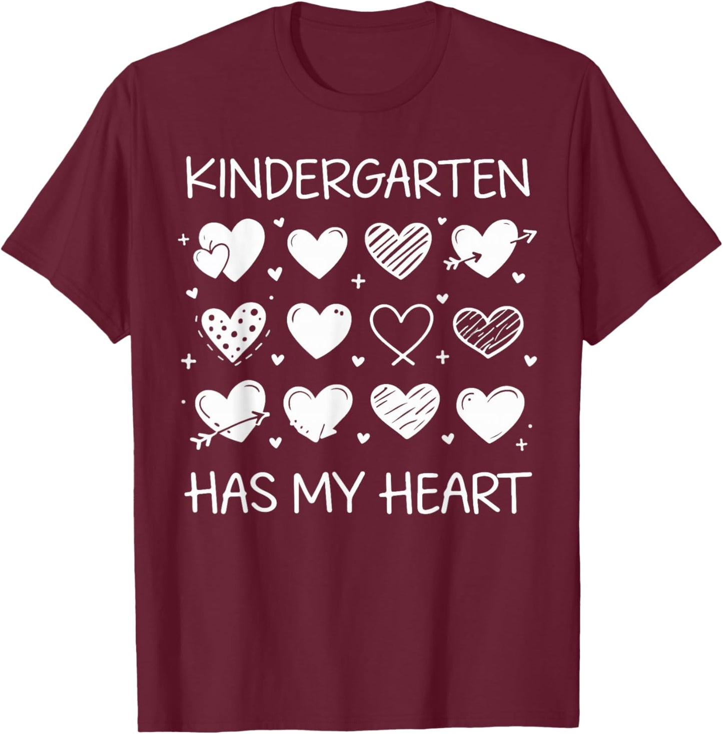 Kindergarten Has My Heart Valentine Teacher Bookworm Vintage T-Shirt - T-Shirt | Maroon