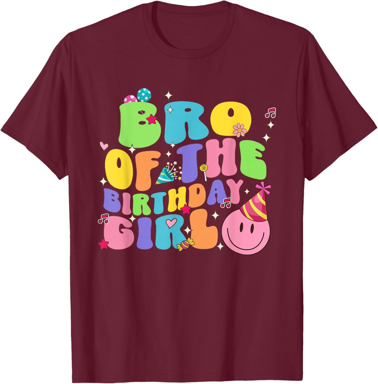 Bro of The Birthday Girl Family Groovy Birthday Party T-Shirt - T-Shirt | Maroon