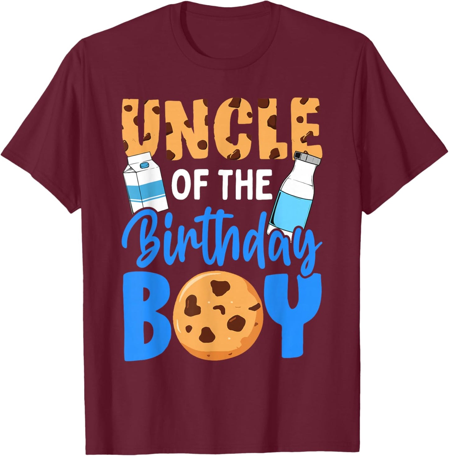 Uncle of The Birthday boy Milk and Cookies 1st Birthday T-Shirt - T-Shirt | Maroon