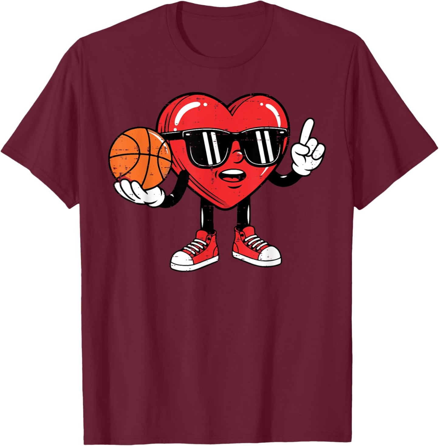 Valentines Day Basketball Heart Sports Coach Men Boys Kids T-Shirt - T-Shirt | Maroon