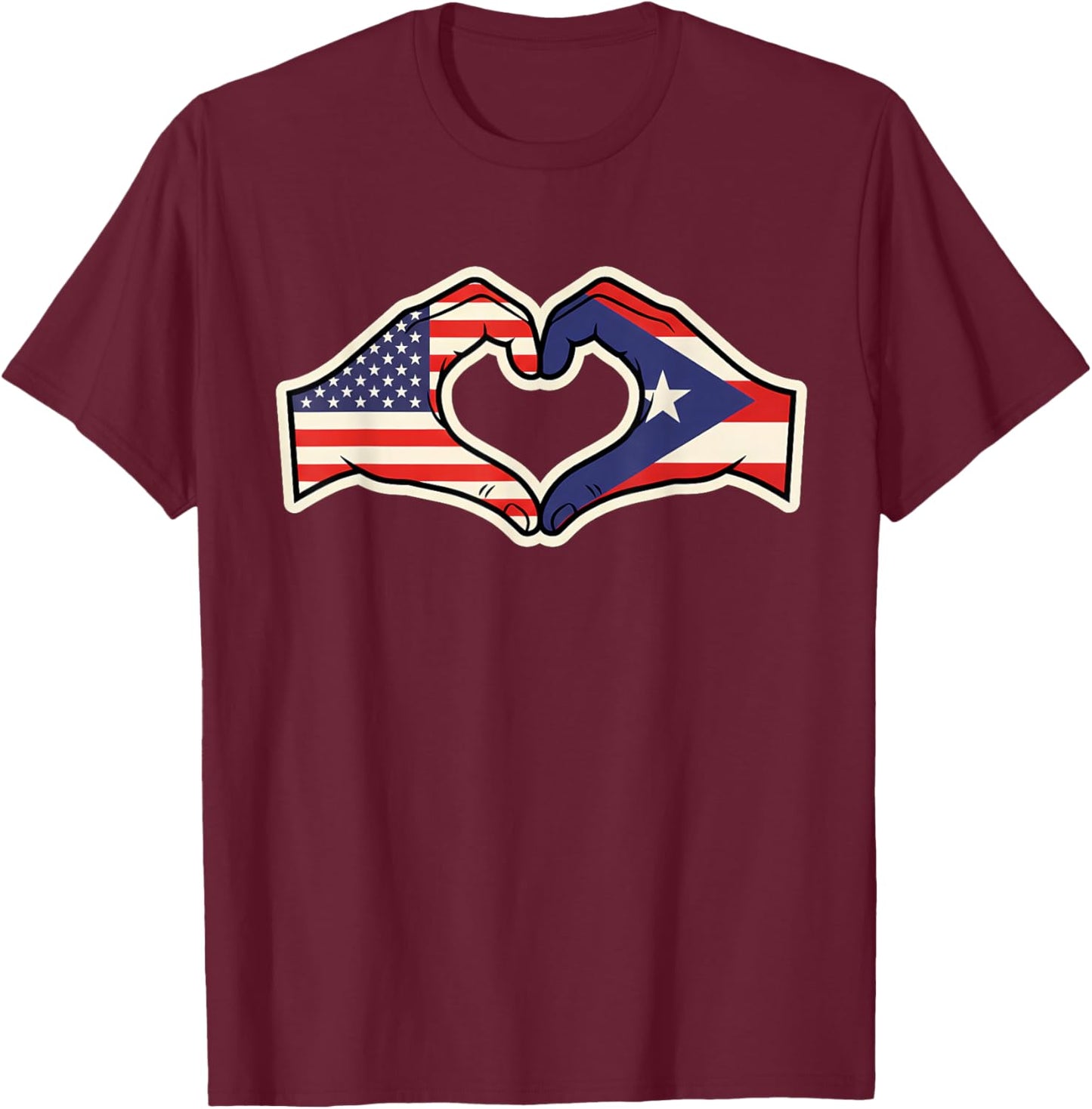 USA Puerto Rico Flag Heart Hands Puerto Rican American Pride T-Shirt - T-Shirt | Maroon