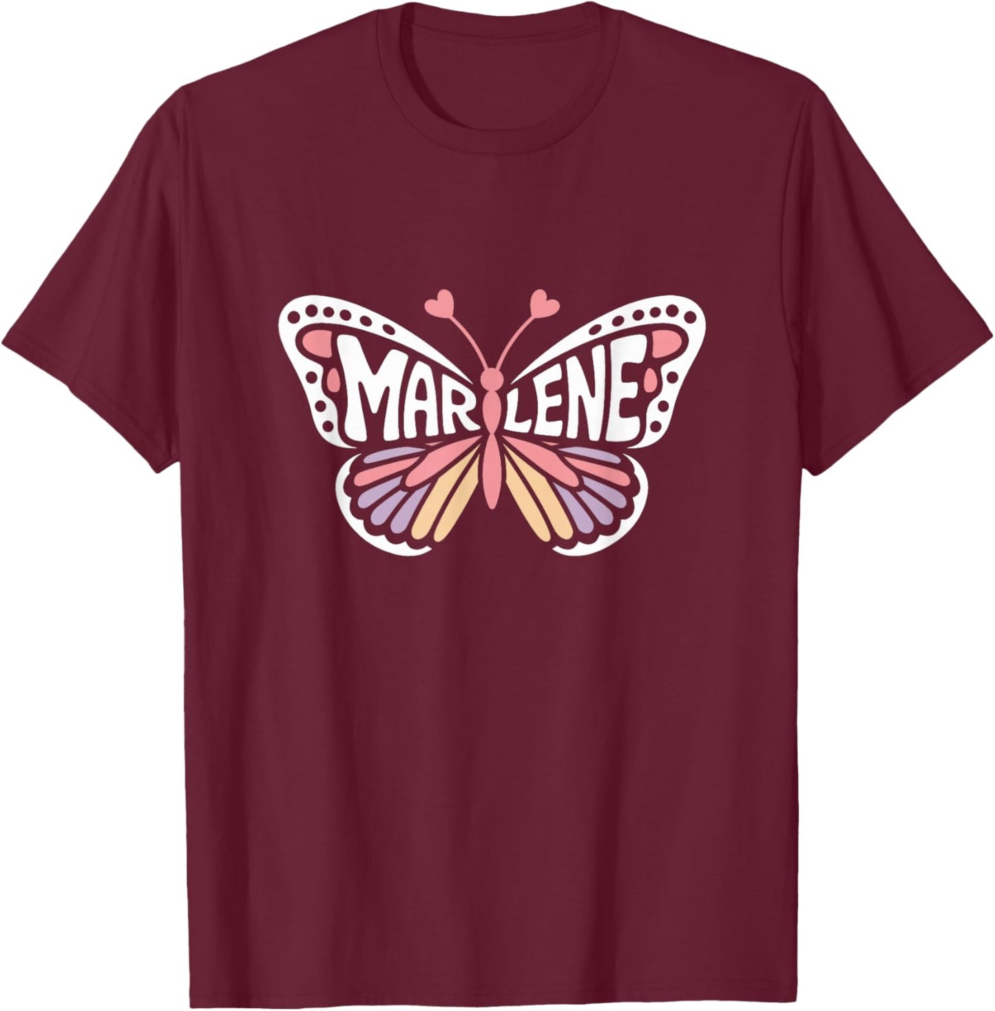 Marlene Butterfly - Personalized Cute Name Word Art T-Shirt - T-Shirt | Maroon