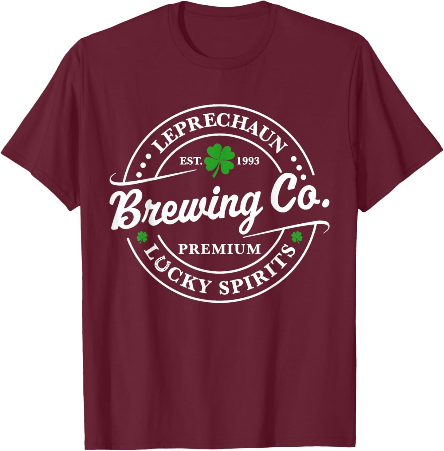 Leprechaun Lucky Spirits Brewing Shamrock St. Patrick's Day T-Shirt - T-Shirt | Maroon