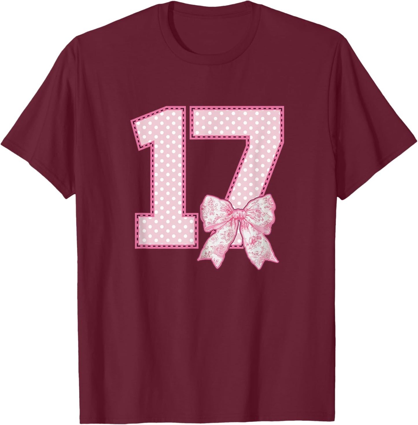 17th Birthday Shirt Girls Coquette Bow 17 Year Old Birthday T-Shirt - T-Shirt | Maroon