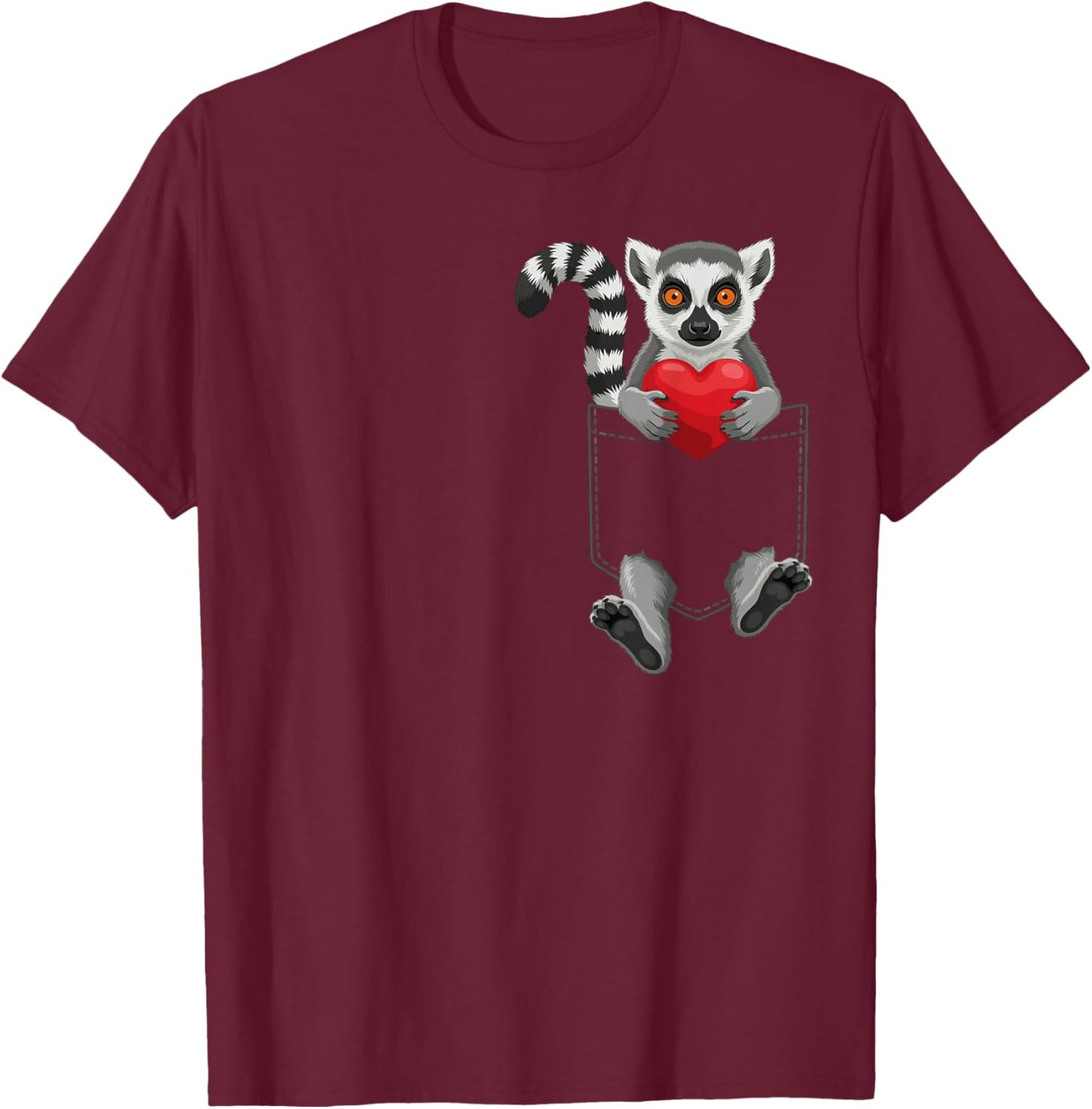 Cute Lemur in Pocket Animal Lover Design Valentines T-Shirt - T-Shirt | Maroon