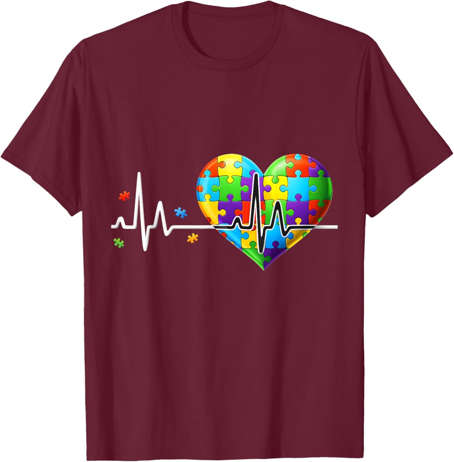 Funny Heart Beat Puzzle Autistic Autism Awareness Men Women T-Shirt - T-Shirt | Maroon