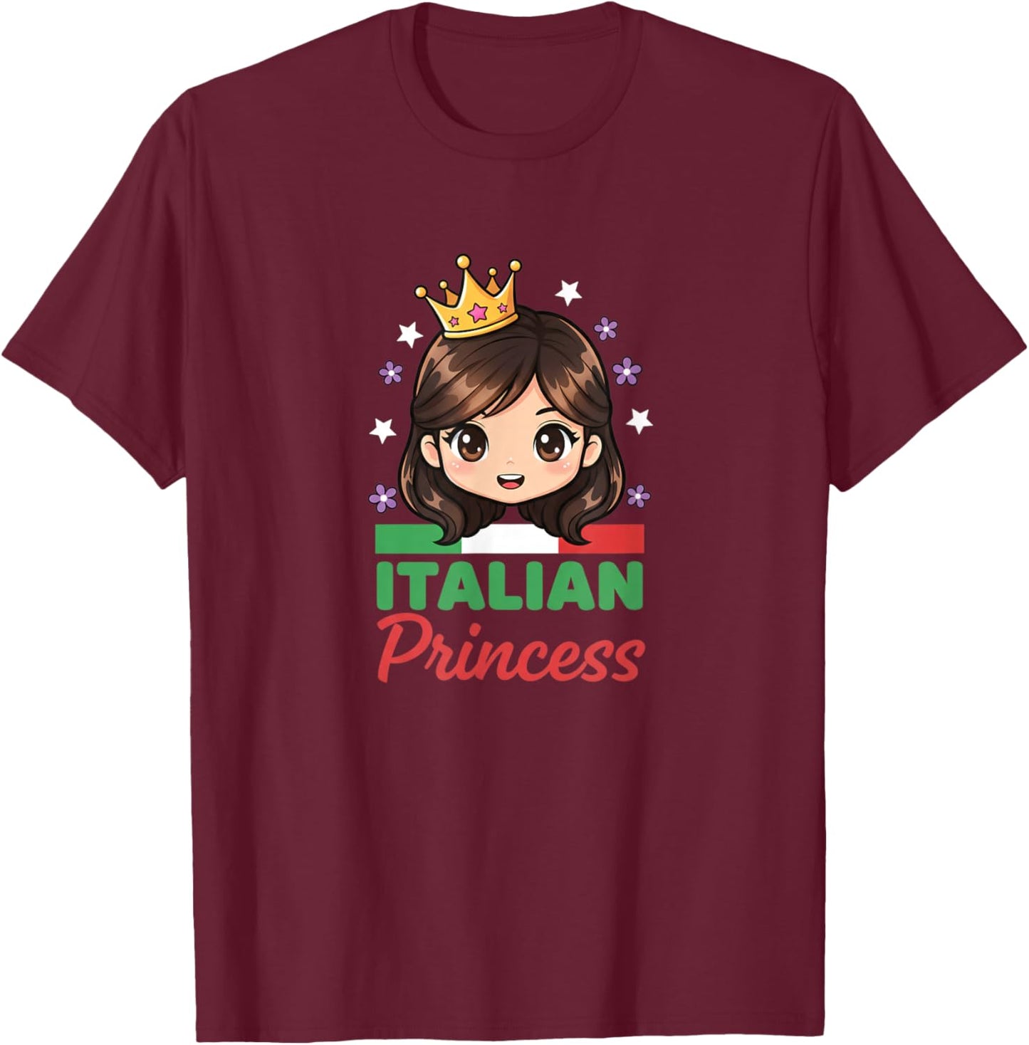 Italian Princess Cute Girl Crown Kids Italy Flag Graphic T-Shirt - T-Shirt | Maroon