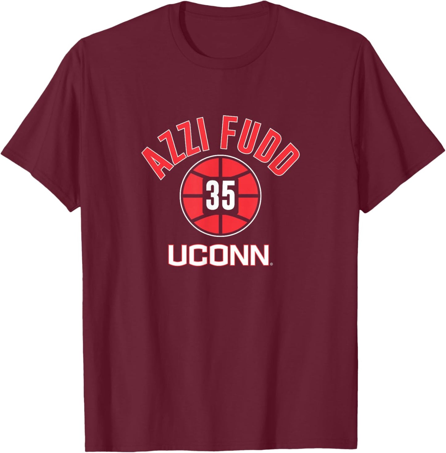 UConn Basketball: Azzi Fudd Name Number Ball T-Shirt - T-Shirt | Maroon