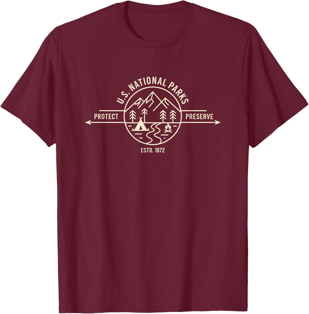 U.s. National Parks Protect Preserve Estd 1872 Camping Logo T-Shirt - T-Shirt | Maroon