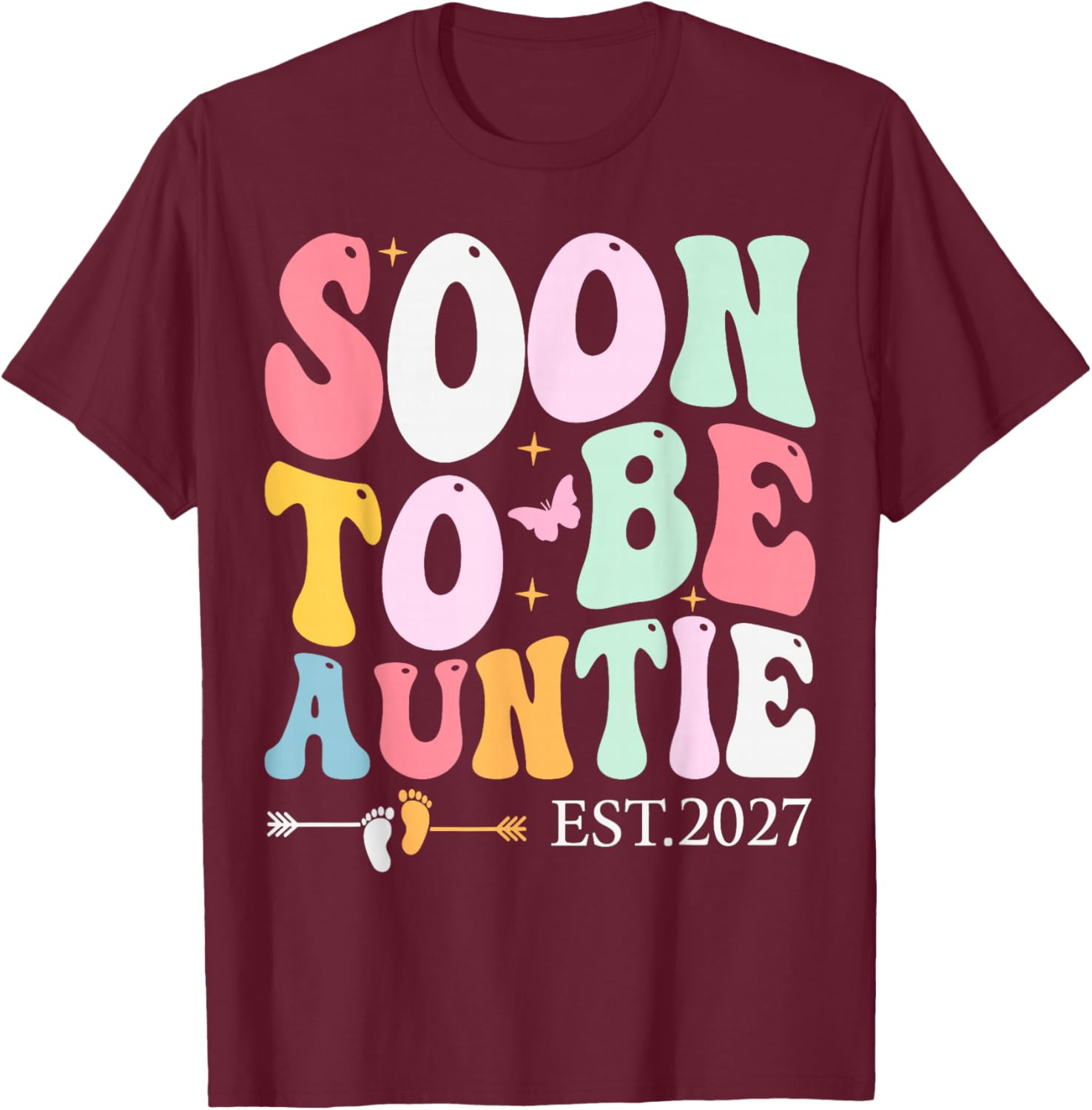 Aunt 2027 Promoted to Auntie Soon to Be Auntie Est 2027 T-Shirt - T-Shirt | Maroon