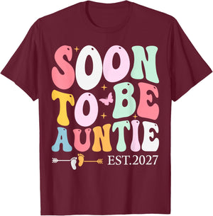 Aunt 2027 Promoted to Auntie Soon to Be Auntie Est 2027 T-Shirt - T-Shirt | Maroon