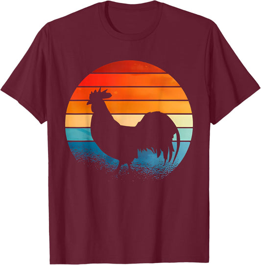 Retro Sunset Rooster Chicken Lover Gifts T-Shirt - T-Shirt | Maroon