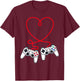 Video Gamer Valentines Day Controllers Heart Teens Boys Kids T-Shirt - T-Shirt | Maroon