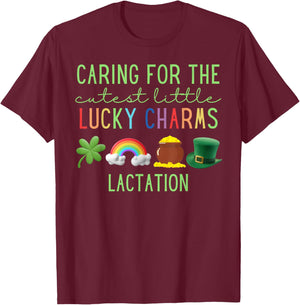Caring for Cutest Little Lucky Charms Lactation St Patricks T-Shirt - T-Shirt | Maroon