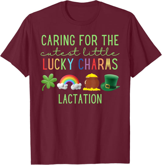 Caring for Cutest Little Lucky Charms Lactation St Patricks T-Shirt - T-Shirt | Maroon