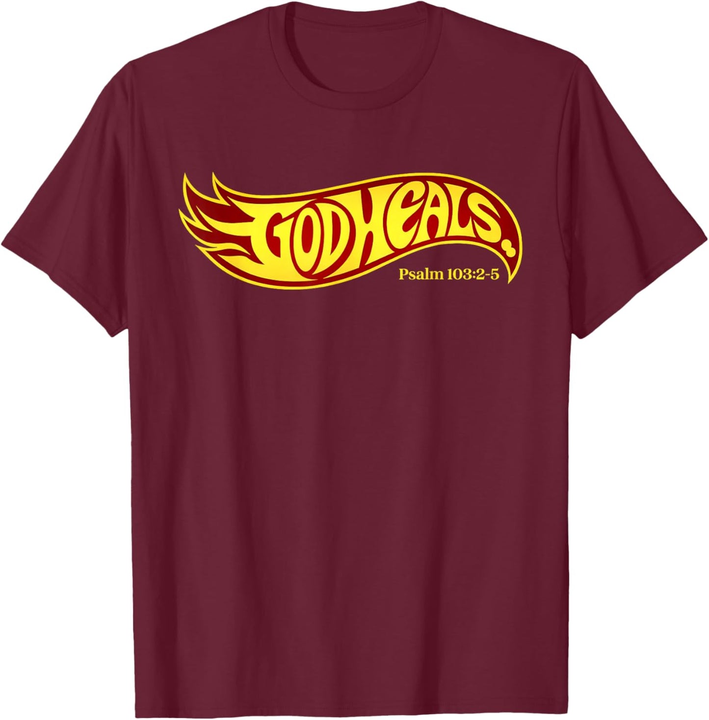 God Heals Faith Message Vintage Swoosh Psalm 103 2 5 Retro T-Shirt - T-Shirt | Maroon