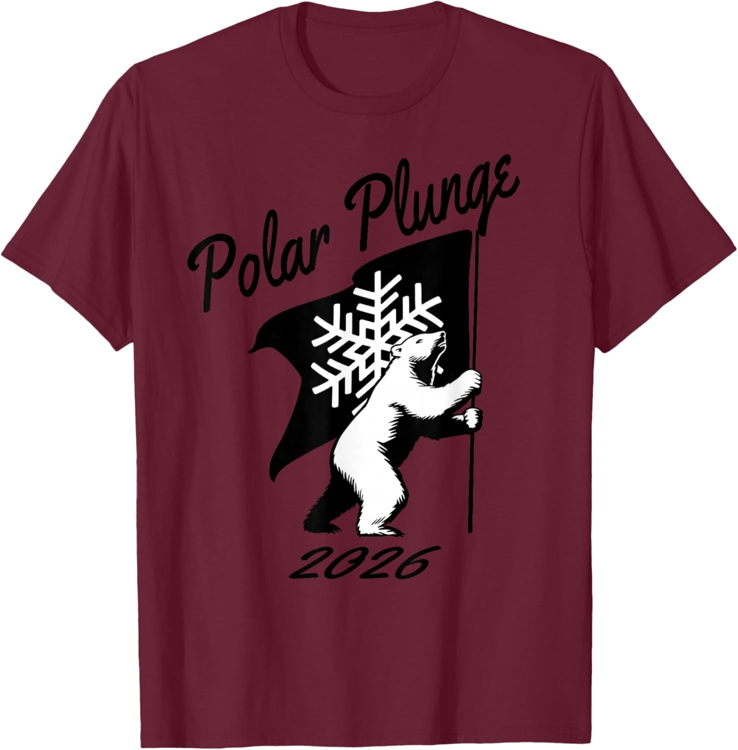 Polar Plunge 2026 Polar Bear Snowflake Flag Artwork T-Shirt - T-Shirt | Maroon