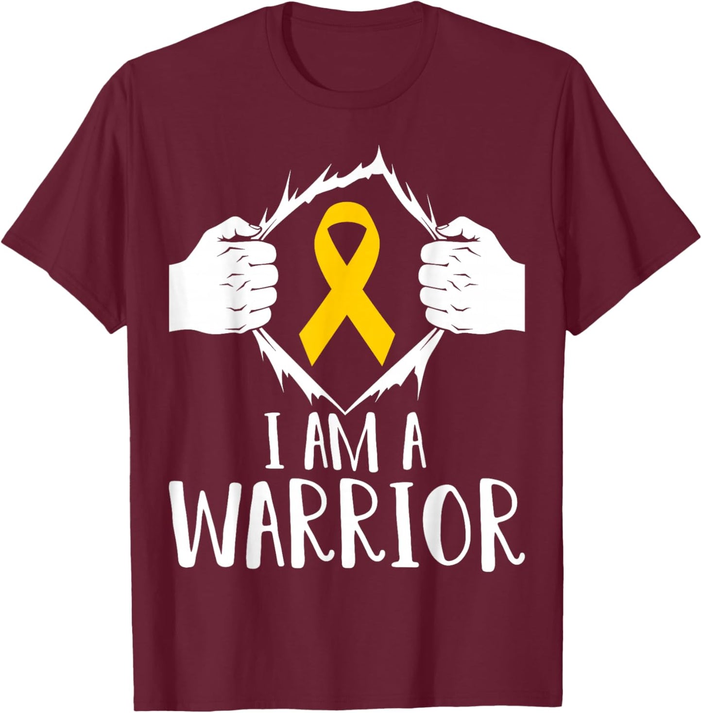 I Am A Warrior Childhood Cancer Survivor Gold Ribbon T-Shirt - T-Shirt | Maroon