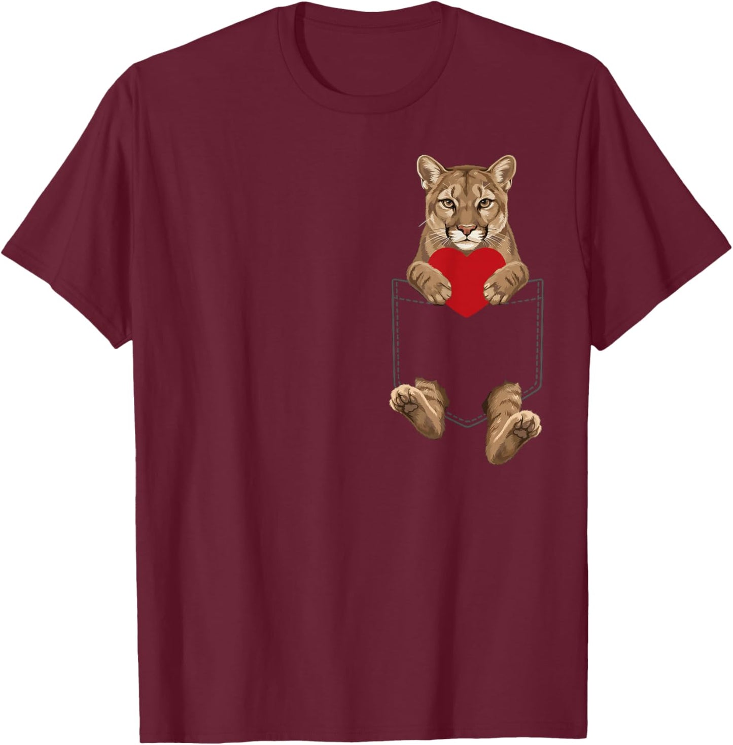 Cougar in Pocket Mountain Lion Big Cat Design Valentines T-Shirt - T-Shirt | Maroon