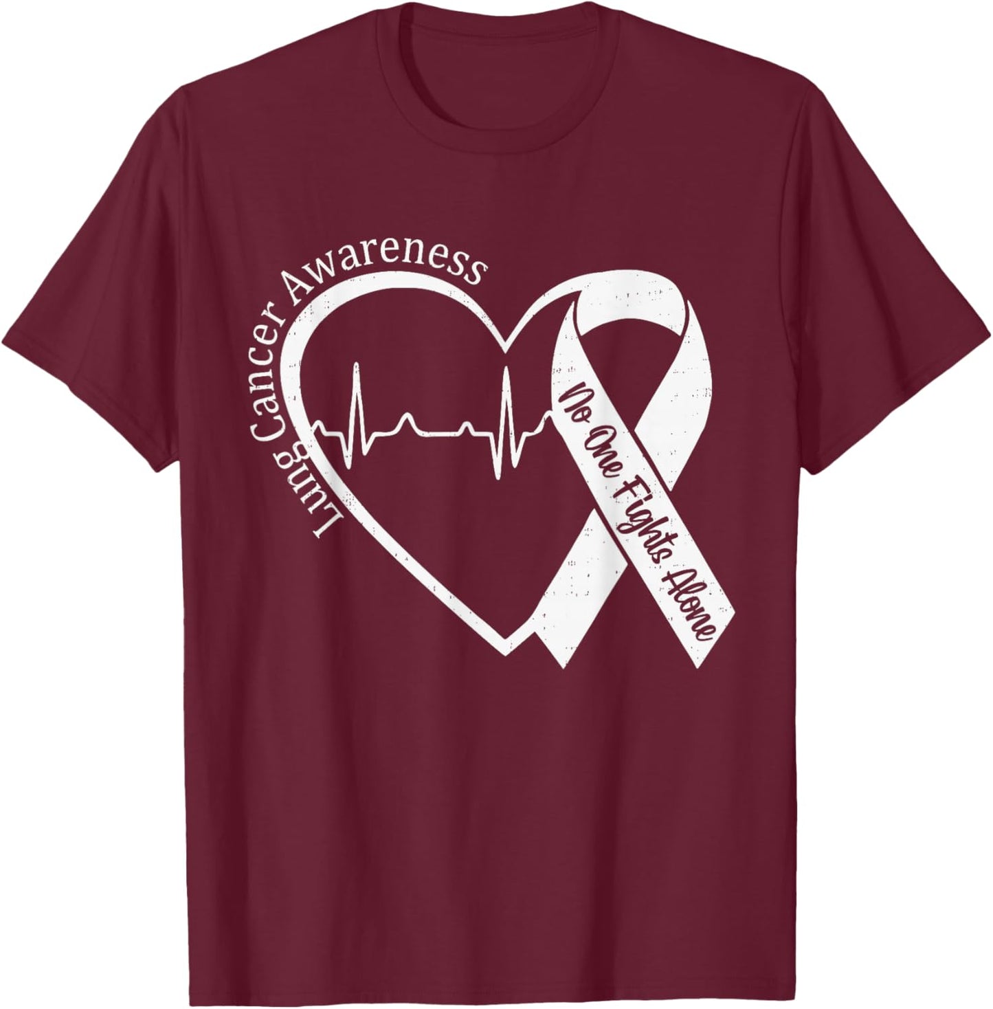 Lung Cancer Awareness Heart White Ribbon Support T-Shirt - T-Shirt | Maroon