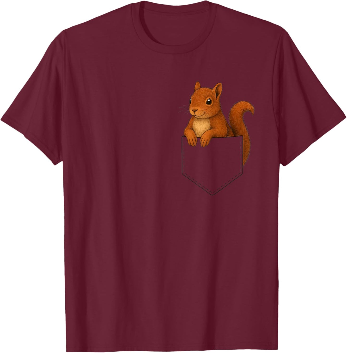Cute Squirrel Pocket Funny Animal Graphic Women Kids T-Shirt - T-Shirt | Maroon
