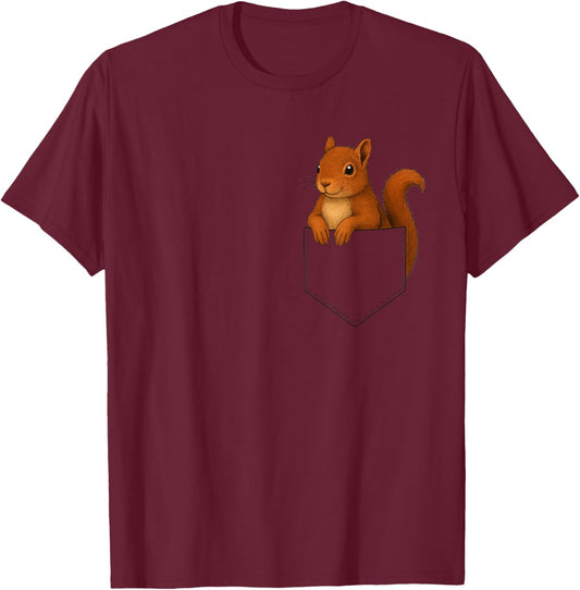 Cute Squirrel Pocket Funny Animal Graphic Women Kids T-Shirt - T-Shirt | Maroon